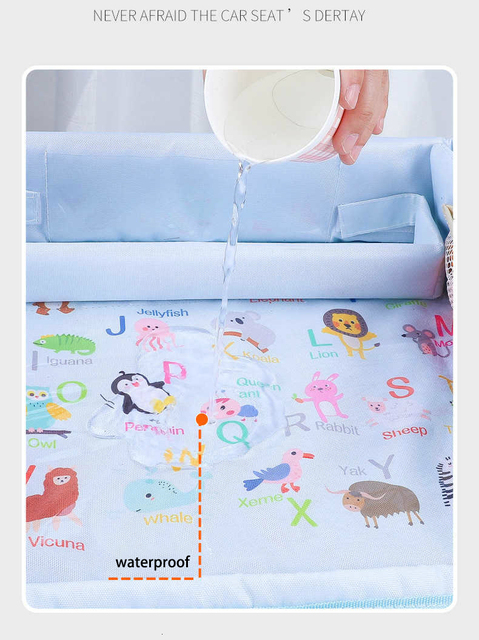Wodoodporna wkładka na stolik do siedzenia samochodowego z pojemnikiem na zabawki dla dzieci, z rysunkami kreskówek oraz systemem ochrony dla niemowląt - Wianko - 5
