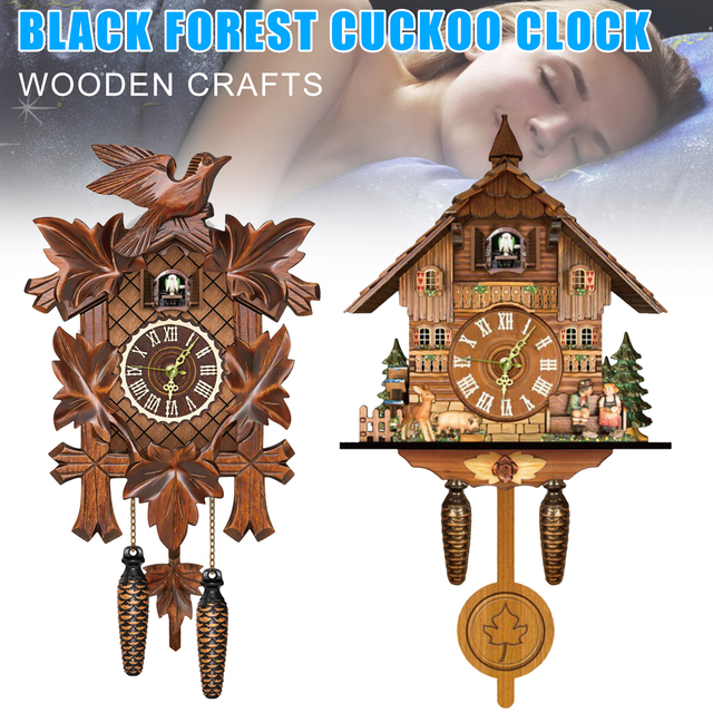 Drewniany zegar ścenny z kukułką w stylu retro: czarny las GQ - Wianko - 2