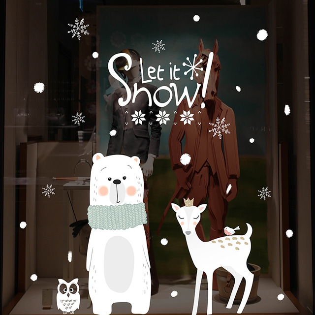 Duże naklejki ścienne Boże Narodzenie - artystyczny design dla dzieci, motyw niedźwiedzi, łosi i okien - dekoracje do pokoju dziecięcego oraz wystawy sklepowej - Wianko - 2