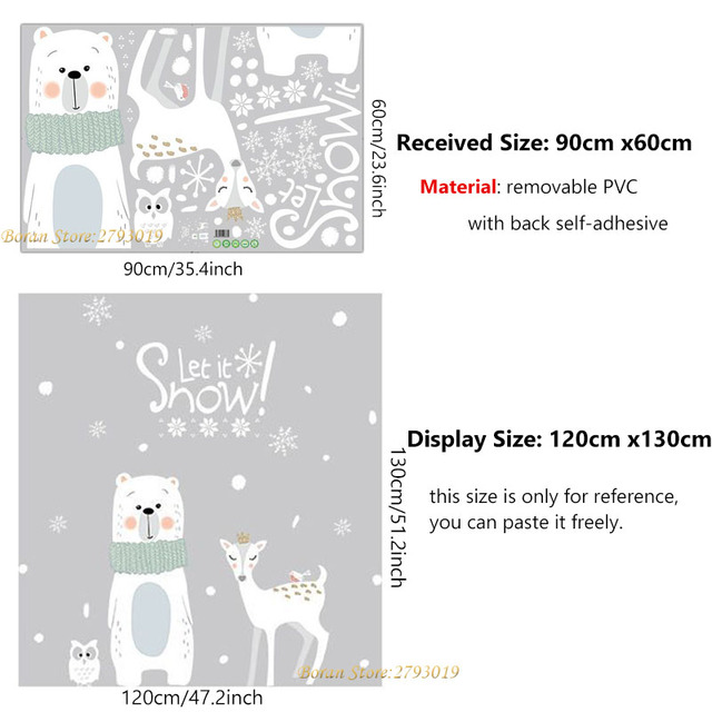 Duże naklejki ścienne Boże Narodzenie - artystyczny design dla dzieci, motyw niedźwiedzi, łosi i okien - dekoracje do pokoju dziecięcego oraz wystawy sklepowej - Wianko - 1