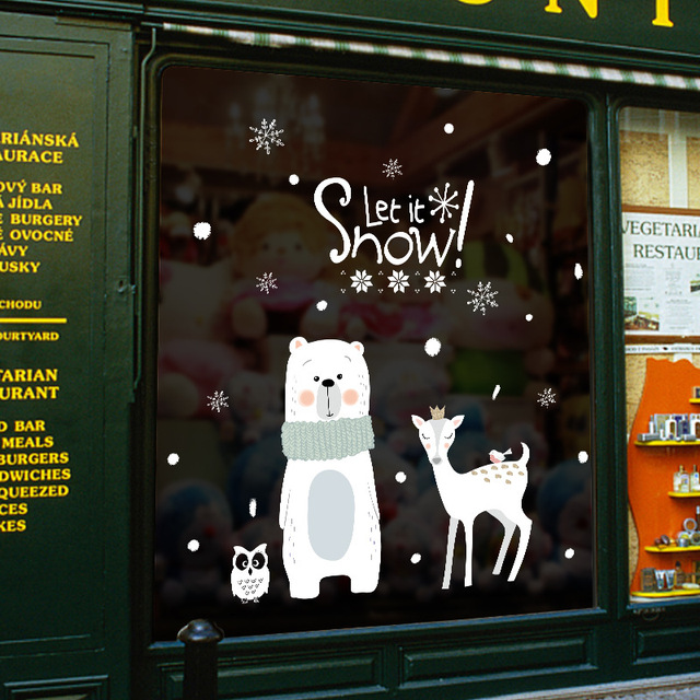 Duże naklejki ścienne Boże Narodzenie - artystyczny design dla dzieci, motyw niedźwiedzi, łosi i okien - dekoracje do pokoju dziecięcego oraz wystawy sklepowej - Wianko - 6