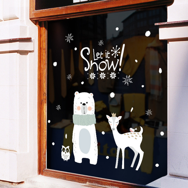 Duże naklejki ścienne Boże Narodzenie - artystyczny design dla dzieci, motyw niedźwiedzi, łosi i okien - dekoracje do pokoju dziecięcego oraz wystawy sklepowej - Wianko - 4