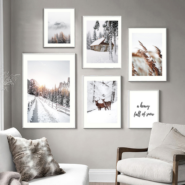 Obraz śc wall Hanging Scenic Painting Nordic Style Winter Snow Decorations Forest Mountain Train Canvas Posters Prints Living Room Decor - Wianko - 4