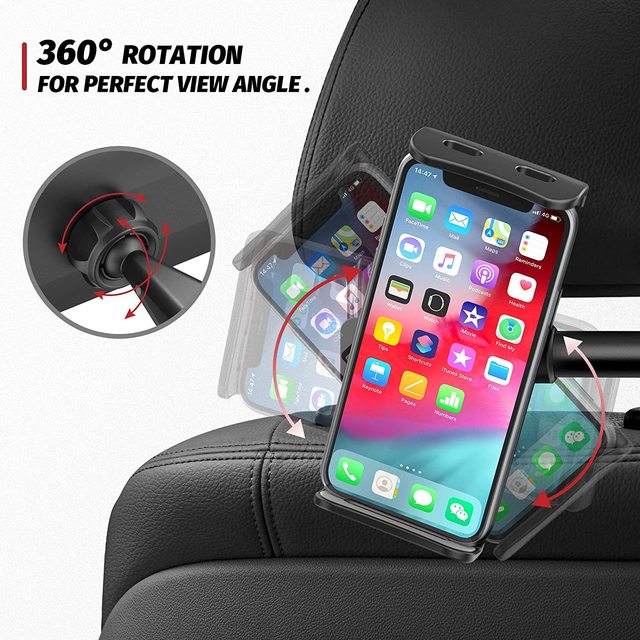 Uchwyt na tablet do samochodu - zagłówek 360°, obrotowy, montaż na fotel, ładowanie, zdejmowane tylne siedzenie - Wianko - 4