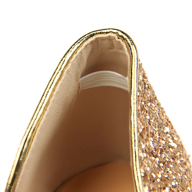 Kobiece buty na wąskim obcasie z ozdobnymi rhinestonami - Srebrne/Złote 9cm 2021 - Wianko - 7