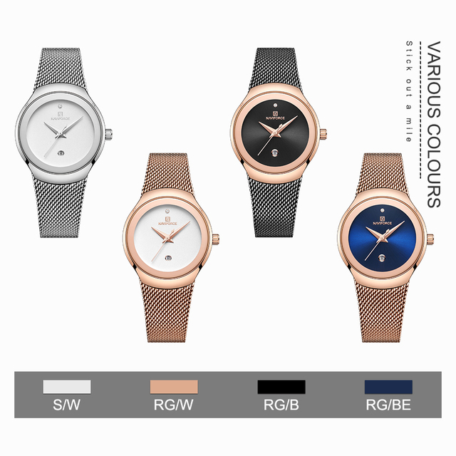 NAVIFORCE Luksusowy zegarek dla kobiet z bransoletą ze stali nierdzewnej - moda damskiego kwarcowego zegarka na rękę Relogio Feminino - Wianko - 5