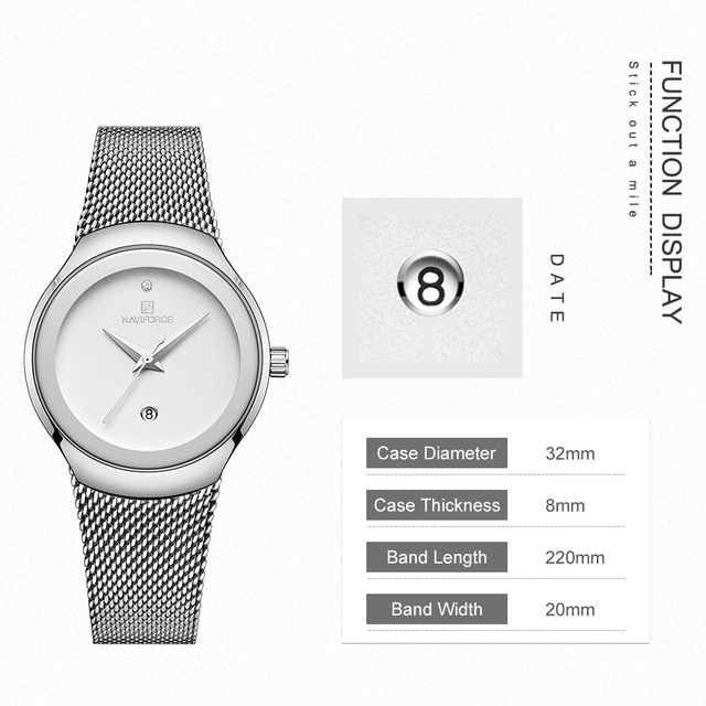 NAVIFORCE Luksusowy zegarek dla kobiet z bransoletą ze stali nierdzewnej - moda damskiego kwarcowego zegarka na rękę Relogio Feminino - Wianko - 2