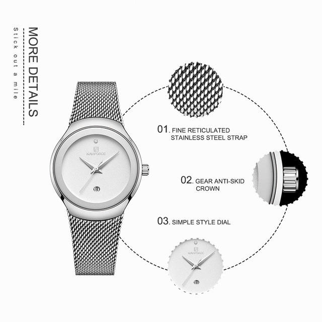 NAVIFORCE Luksusowy zegarek dla kobiet z bransoletą ze stali nierdzewnej - moda damskiego kwarcowego zegarka na rękę Relogio Feminino - Wianko - 3