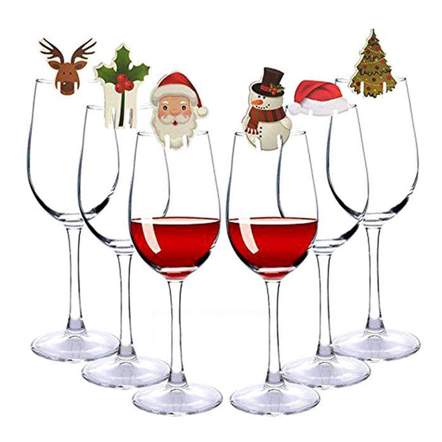 Dekoracja choinkowa - 10 sztuk lampka do wina, czapki, karta, Santa Claus, ełk, choinka, kapelusz - Wianko - 8