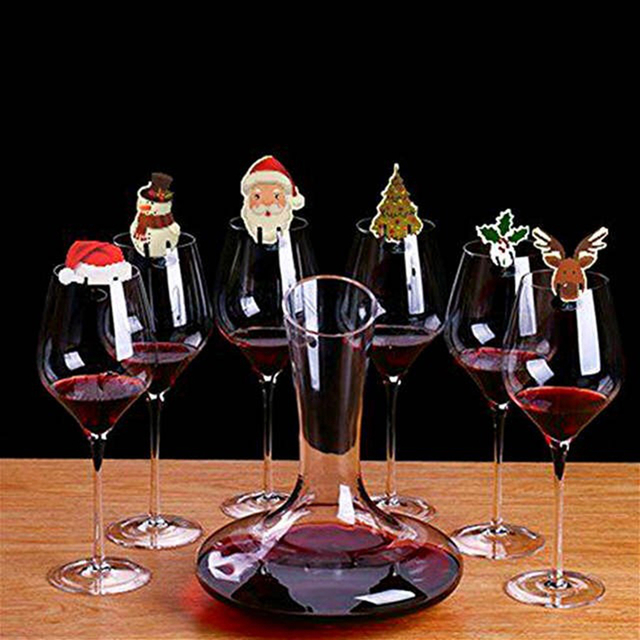 Dekoracja choinkowa - 10 sztuk lampka do wina, czapki, karta, Santa Claus, ełk, choinka, kapelusz - Wianko - 7