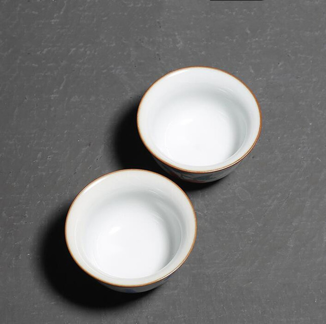 Ręcznie malowany chiński zestaw ceramicznych filiżanek i misek do herbaty, wzór Ru, 2 sztuki w partii, styl retro - Wianko - 6