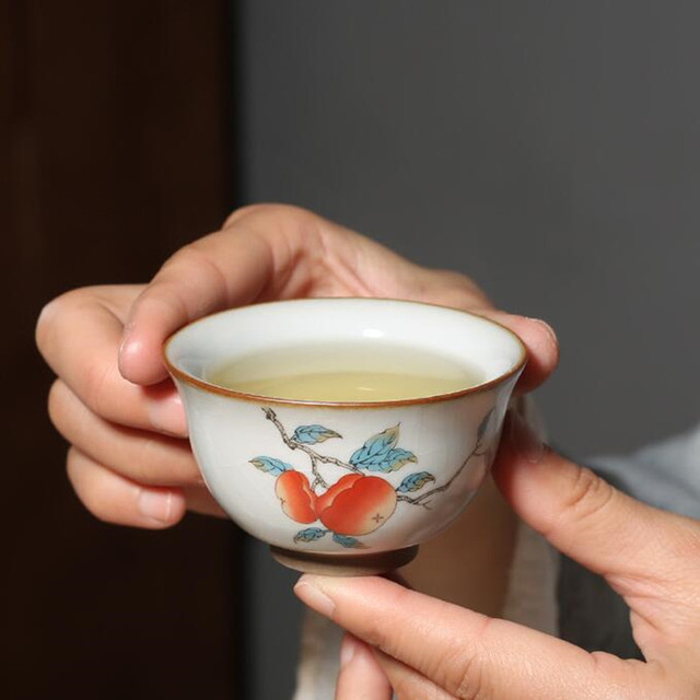Ręcznie malowany chiński zestaw ceramicznych filiżanek i misek do herbaty, wzór Ru, 2 sztuki w partii, styl retro - Wianko - 2