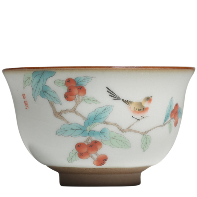 Ręcznie malowany chiński zestaw ceramicznych filiżanek i misek do herbaty, wzór Ru, 2 sztuki w partii, styl retro - Wianko - 10