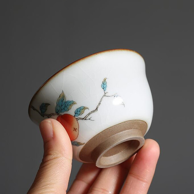 Ręcznie malowany chiński zestaw ceramicznych filiżanek i misek do herbaty, wzór Ru, 2 sztuki w partii, styl retro - Wianko - 3
