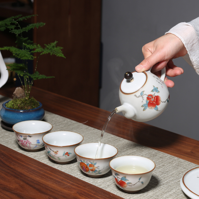 Ręcznie malowany chiński zestaw ceramicznych filiżanek i misek do herbaty, wzór Ru, 2 sztuki w partii, styl retro - Wianko - 5