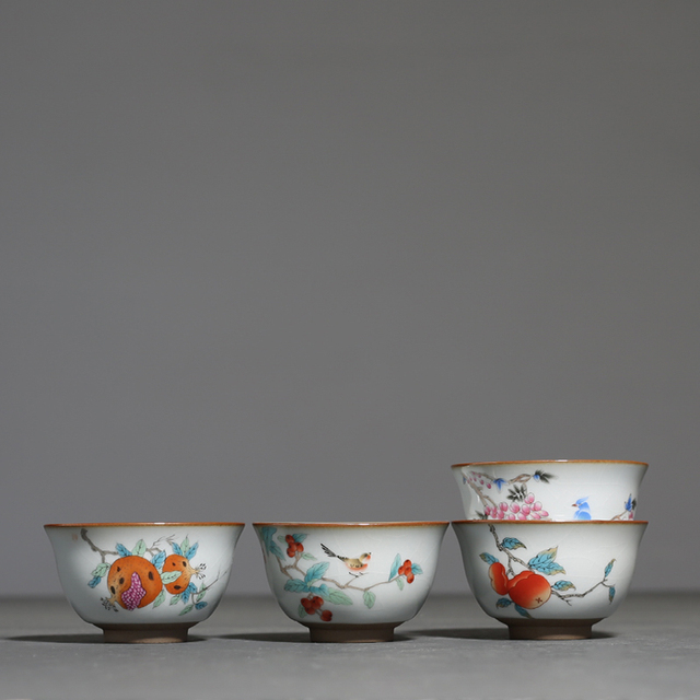 Ręcznie malowany chiński zestaw ceramicznych filiżanek i misek do herbaty, wzór Ru, 2 sztuki w partii, styl retro - Wianko - 1