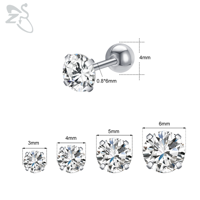 Zestaw 5 par/partii kolorowych kolczyków ze stali nierdzewnej z czystymi kryształami - 20g, dla dzieci, 5 kolorów, do przekłucia Helix Conch (3-6MM) - Wianko - 2