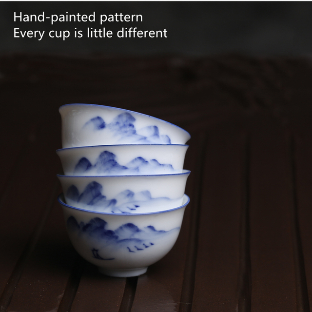 Ręcznie malowana chińska filiżanka do herbaty ceramiczna z niebieskim krajobrazem (2 sztuki/partia) - Wianko - 2