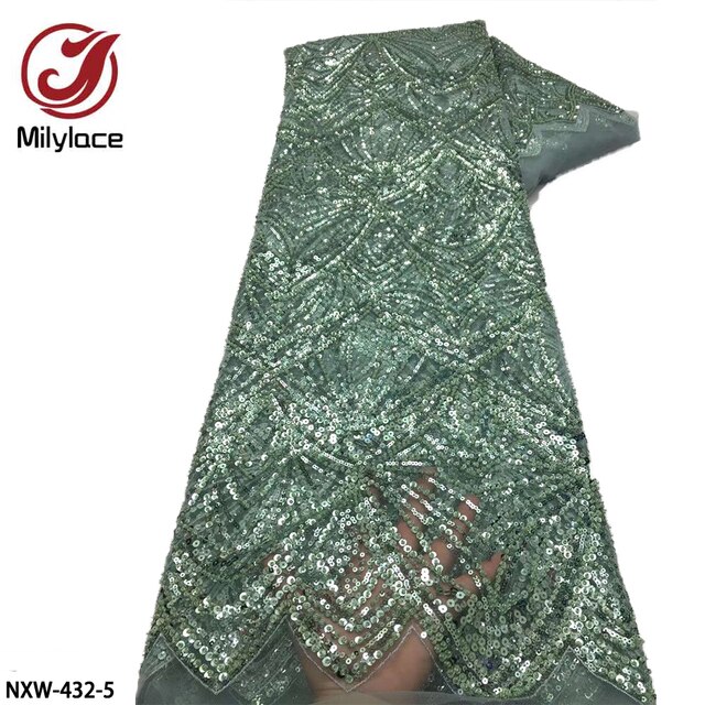 Luksusowa ręcznie robiona koronka tiul z koralikami afrykańska haftowana nigeryjska koronka 5 jardów na ślubną - Wianko - 8