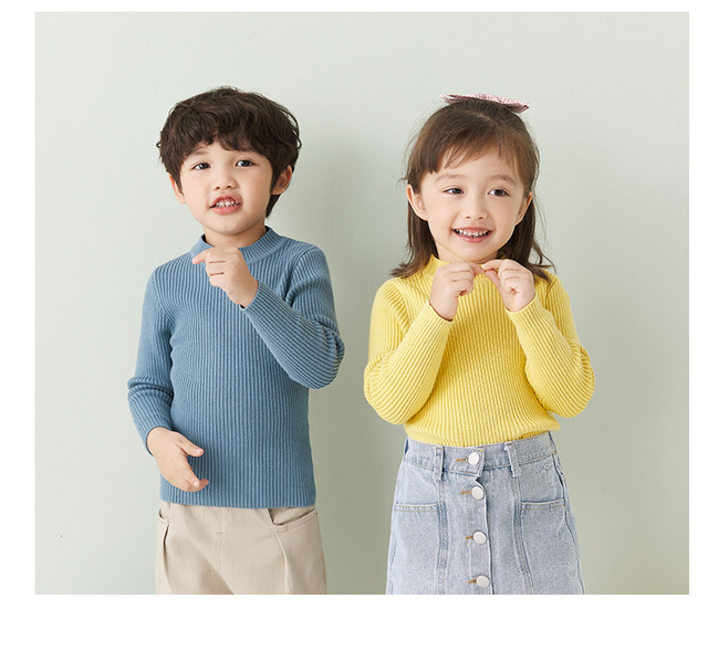 Sweter dziecięcy dziewczęcy chłopięcy na jesień i zimę 1-7 lat, jednolity kolor, długie rękawy - Wianko - 6