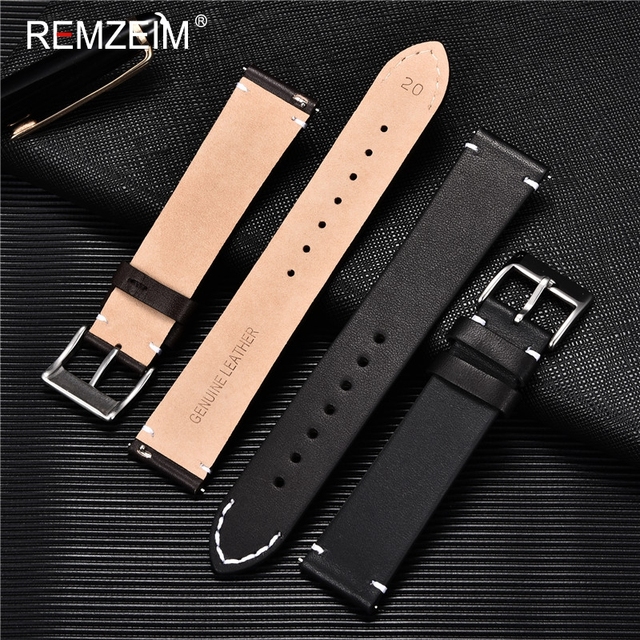 REMZEIM Pasek z naturalnej skóry Quick Release, brązowy, czarny - 16mm, 18mm, 20mm, 22mm, 24mm - Wianko - 6