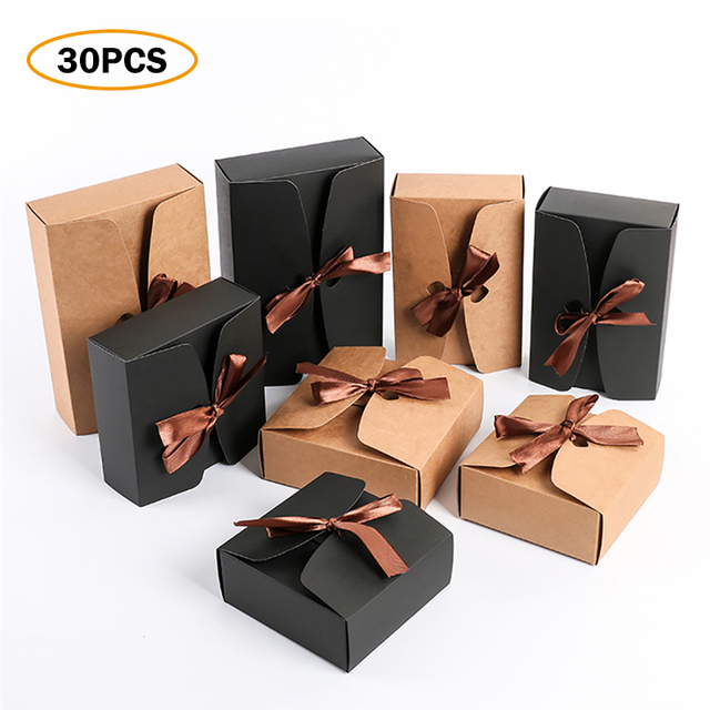 Pudełka na prezenty papierowe Kraft z wstążką - 30 sztuk - Wianko - 1