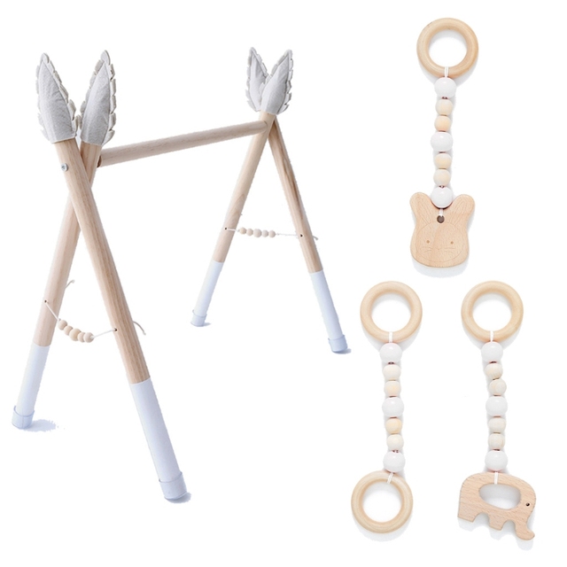 Drewniana mata sensoryczna - zestaw Baby Gym Play z wieszakiem na ubrania, idealny do dekoracji pokoju - Wianko - 1