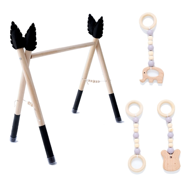 Drewniana mata sensoryczna - zestaw Baby Gym Play z wieszakiem na ubrania, idealny do dekoracji pokoju - Wianko - 9