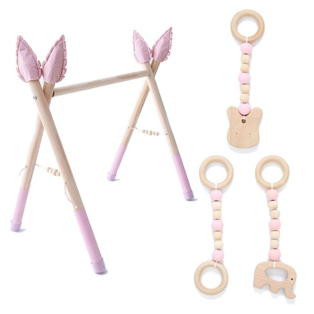 Drewniana mata sensoryczna - zestaw Baby Gym Play z wieszakiem na ubrania, idealny do dekoracji pokoju - Wianko - 3