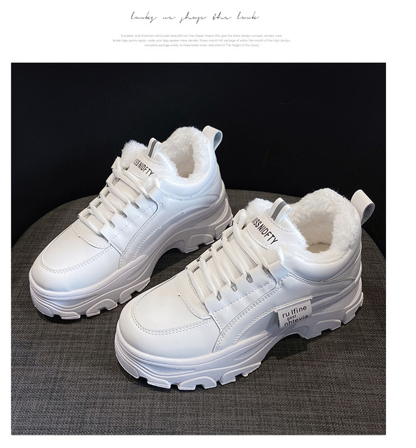 Białe damskie zimowe buty platformowe z pluszowym futrem i gumową podeszwą - Wianko - 10