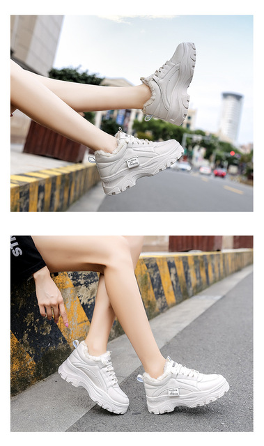 Białe damskie zimowe buty platformowe z pluszowym futrem i gumową podeszwą - Wianko - 3