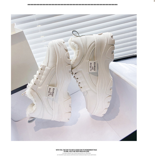 Białe damskie zimowe buty platformowe z pluszowym futrem i gumową podeszwą - Wianko - 8