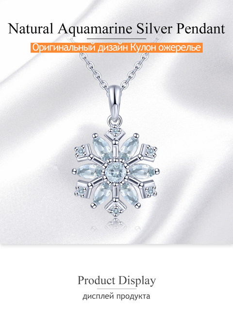 Wisiorek z naturalnym akwamarynem, 1 karat srebro 925, jasnoniebieski Snowflower Design - Wianko - 1