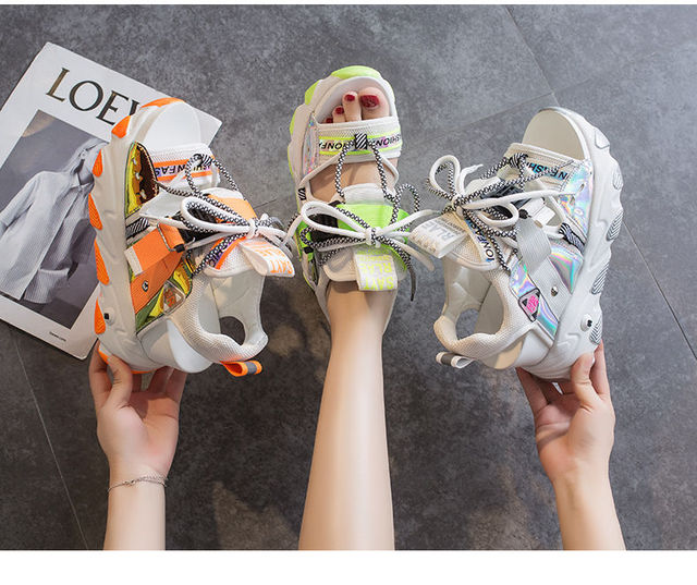 Wakacyjne sandały damskie na koturnie 9 cm - nowa kolekcja platformowych projektantów 2021 - Wianko - 24