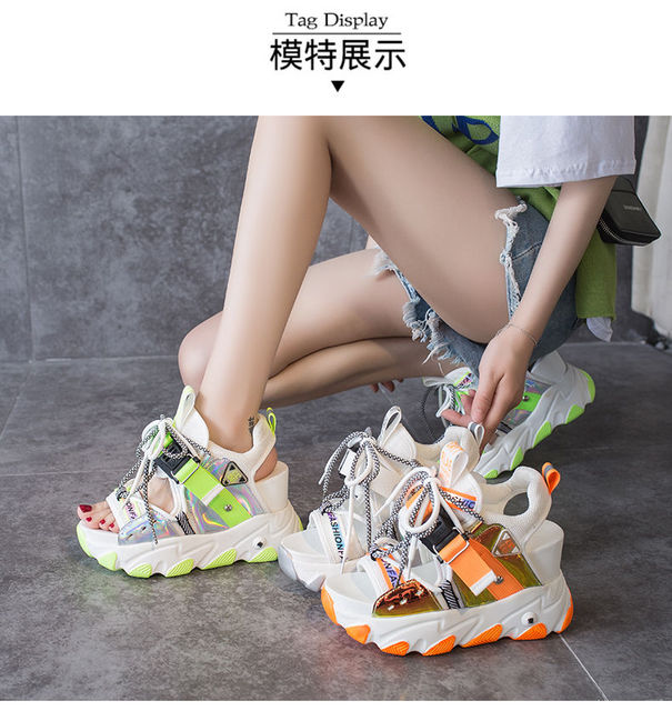 Wakacyjne sandały damskie na koturnie 9 cm - nowa kolekcja platformowych projektantów 2021 - Wianko - 12
