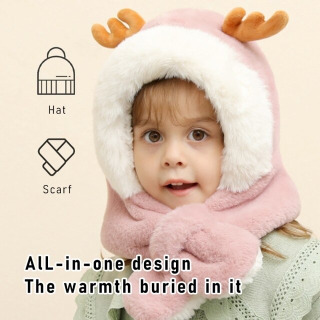 Ciepły pluszowy jednoczęściowy szalik i świąteczna czapka dla niemowląt na jesienno-zimową zimę - Wianko - 3