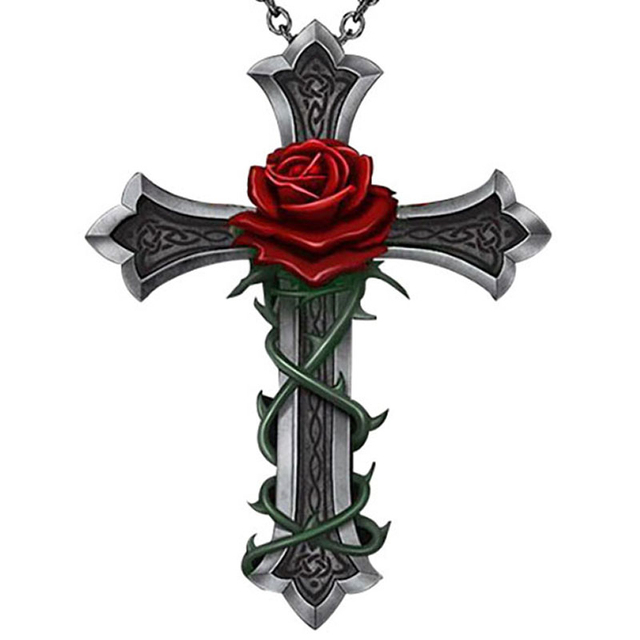 Naszyjnik z wisiorkiem - Krzyż kwiat róży w stylu gotyckim, biżuteria dla kobiet, akcesoria vintage - Wianko - 2