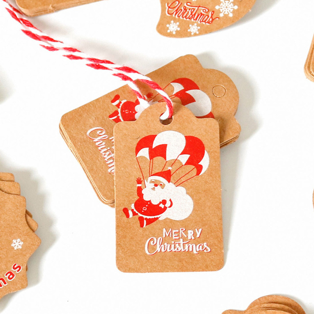 50 sztuk zawieszek bożonarodzeniowych z papieru pakowego na lince - czerwone, białe, z wizerunkiem Świętego Mikołaja/Snieżnego Człowieka - dekoracje DIY - Wianko - 5