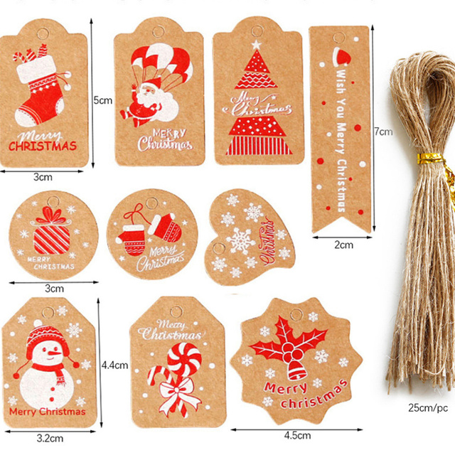 50 sztuk zawieszek bożonarodzeniowych z papieru pakowego na lince - czerwone, białe, z wizerunkiem Świętego Mikołaja/Snieżnego Człowieka - dekoracje DIY - Wianko - 4