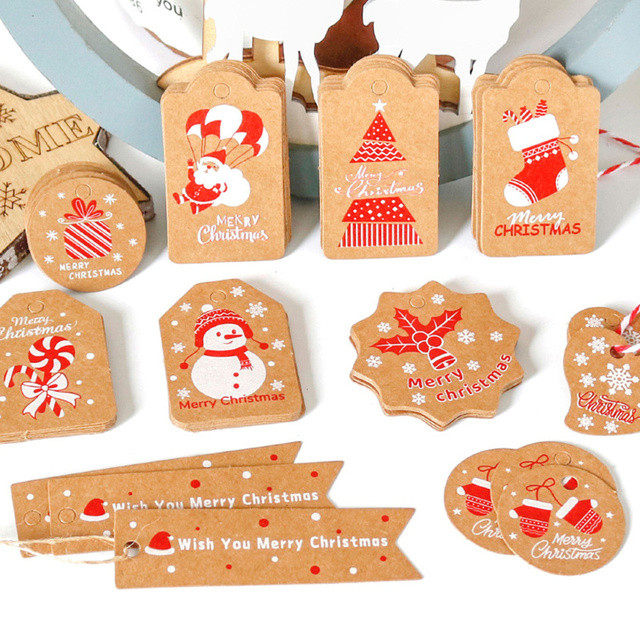 50 sztuk zawieszek bożonarodzeniowych z papieru pakowego na lince - czerwone, białe, z wizerunkiem Świętego Mikołaja/Snieżnego Człowieka - dekoracje DIY - Wianko - 2
