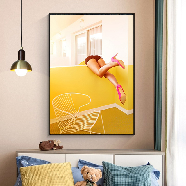 Obraz na płótnie pani w szlafroku - abstrakcyjny kształt stylu skandynawskiego, artystyczna dekoracja do domu, wysoka jakość zdjęcia - Wianko - 6