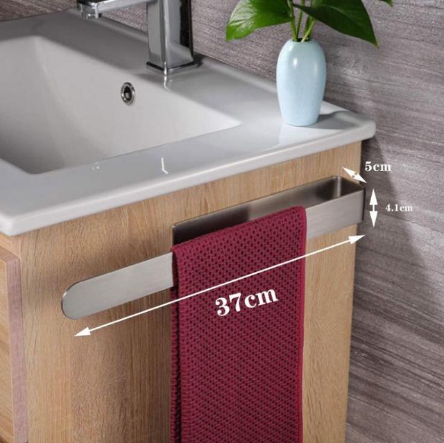 Stojak na ręczniki łazienkowe z półką, wykonany ze szczotkowanej stali nierdzewnej, bez konieczności wiercenia i kleju - Wianko - 6