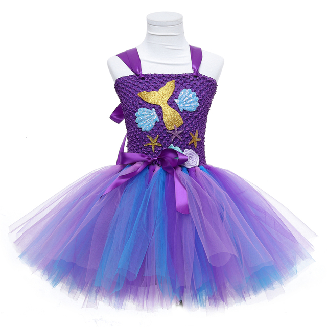 Sukienka Tutu Syrenka dla dziewczynki na imprezę Halloween z pałąkiem na głowę - kształci morze księżniczkę sukienka dzieci zdjęcie ubrania - Wianko - 15