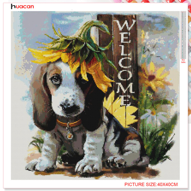 Kwadratowy Diamentowy Obraz Pies Kwiat 5D DIY - Mozaika Haftowa dla Zwierząt - Wianko - 3