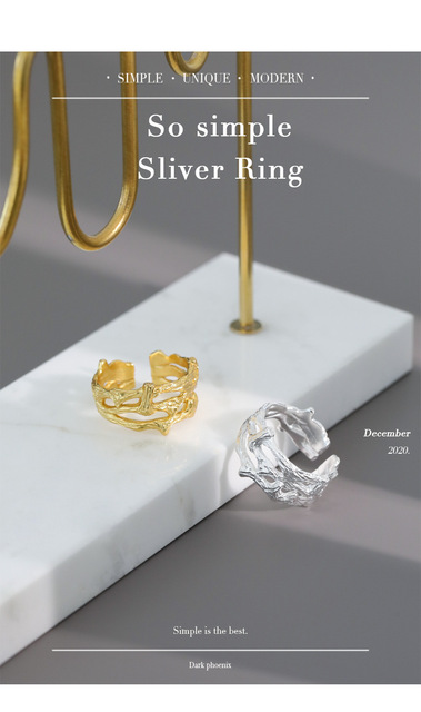 Pierścień biżuteryjny z prawdziwym srebrem 925, nieregularny wzór Hollow, idealny dodatek ślubny dla modnych kobiet w 2021 roku, wykończony pozłacanym 18K złotem - Wianko - 6
