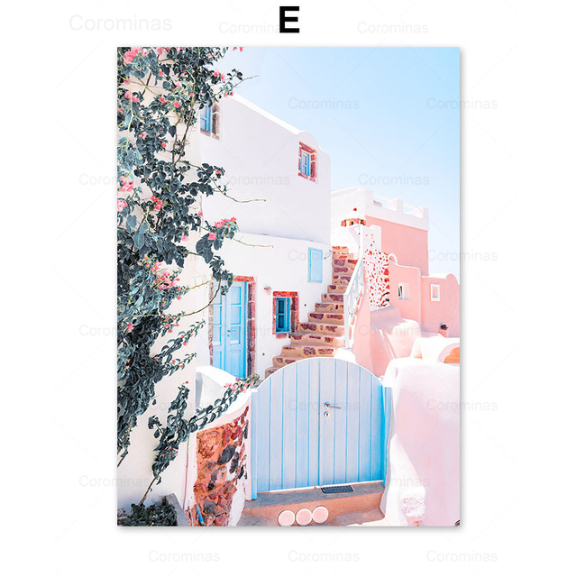 Obraz ścienny na płótnie - Samochód Ocean, różowy, budka telefoniczna, małe miasteczko Nordic - plakaty i druki - Wianko - 10