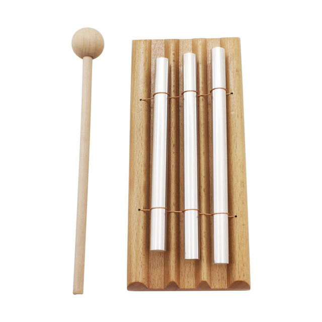 Stół medytacyjny z dzwonkami o trzech tonach dla dzieci - drewniany instrument perkusyjny z młotkiem - Wianko - 3