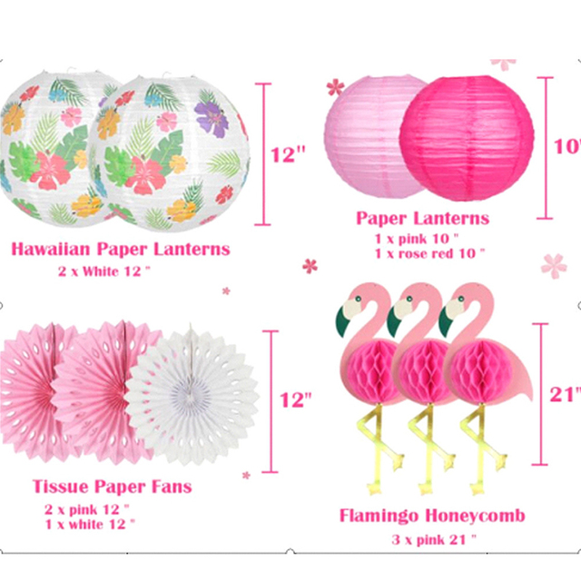 Latarnia DIY z motywem hawajskich różowych flamingów, ananasów i kwiatów w połączeniu z papierem o strukturze plastra miodu - dekoracja na urodziny i domowe przyjęcie w tropikalnym stylu - Wianko - 10
