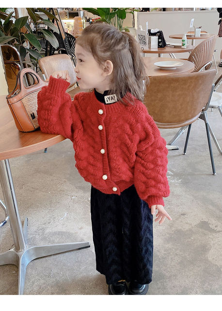 Sweter na jesień dla dziewczynek - solidny jakcet z dzianiny, guzik perłowy, o-neck, rozpinany płaszcz dziecięcy (rozmiar 8) - Wianko - 6