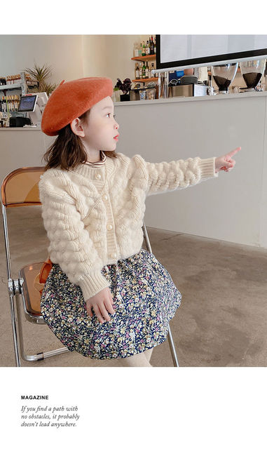 Sweter na jesień dla dziewczynek - solidny jakcet z dzianiny, guzik perłowy, o-neck, rozpinany płaszcz dziecięcy (rozmiar 8) - Wianko - 4